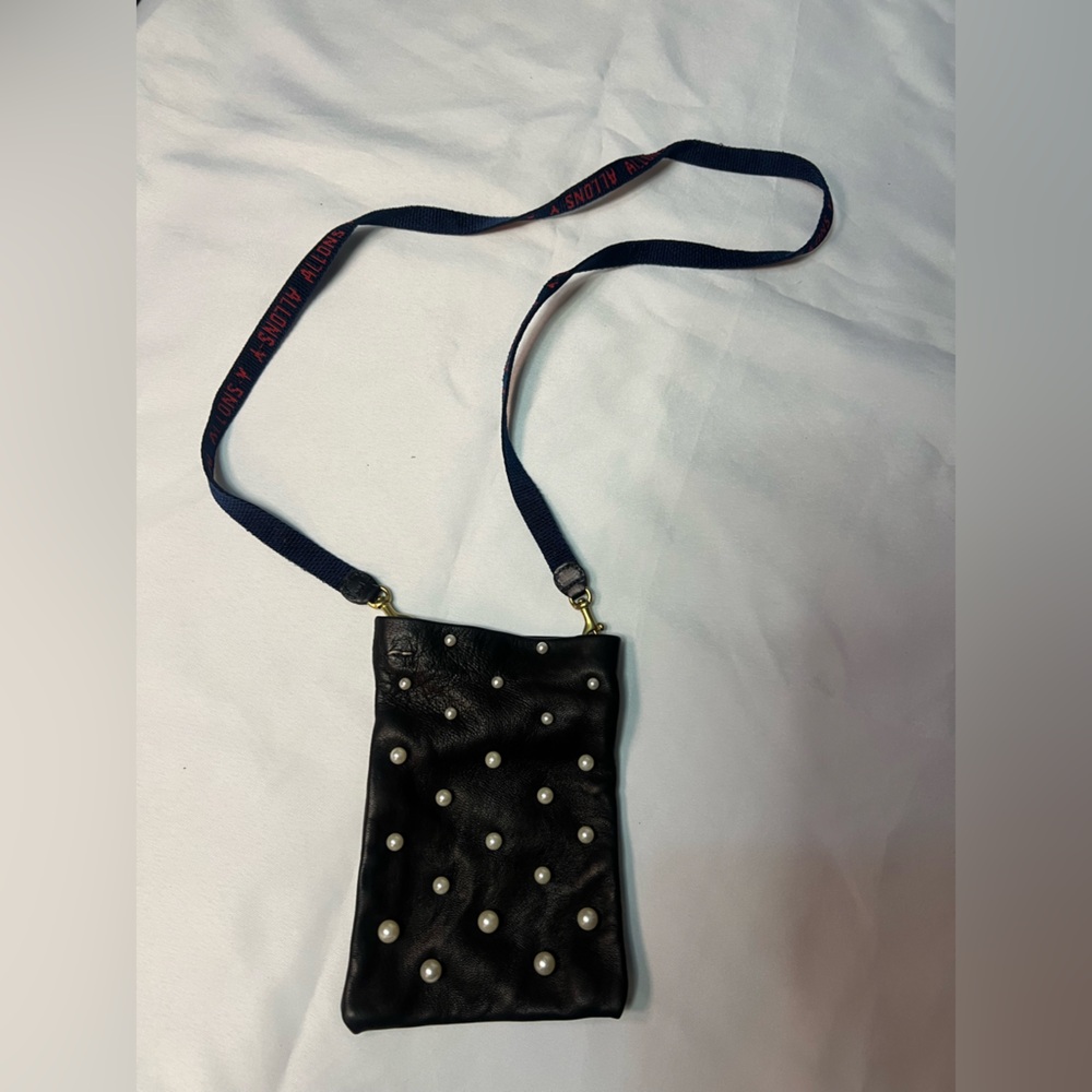 Black Pearl-Studded Crossbody Bag
